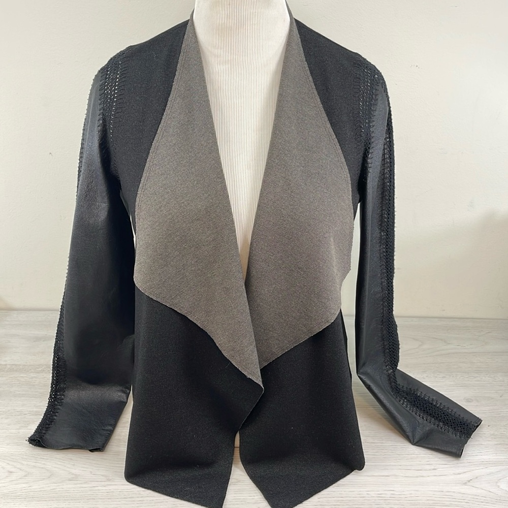 Stella & Jamie Ponte Crochet Leather Waterfall Front Jacket